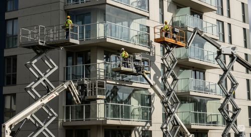 Plataformas elevatórias para manutenção de sacadas de apartamentos